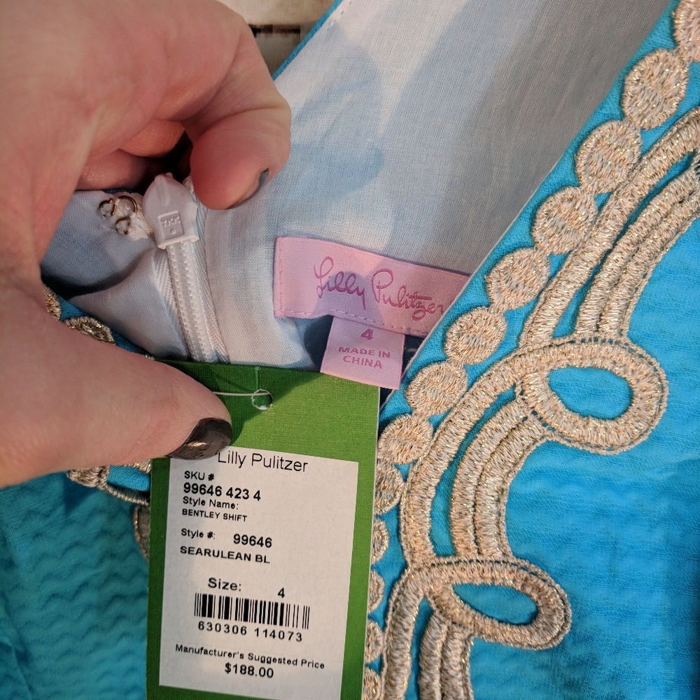 Lilly Pulitzer Turquoise Sleeveless Midi Dress with Cream Trim - Picture 4 of 5